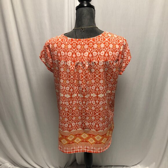 Sanctuary Blouse Womens Size Medium Orange Floral Short Sleeve Lightweight Top - Picture 5 of 7